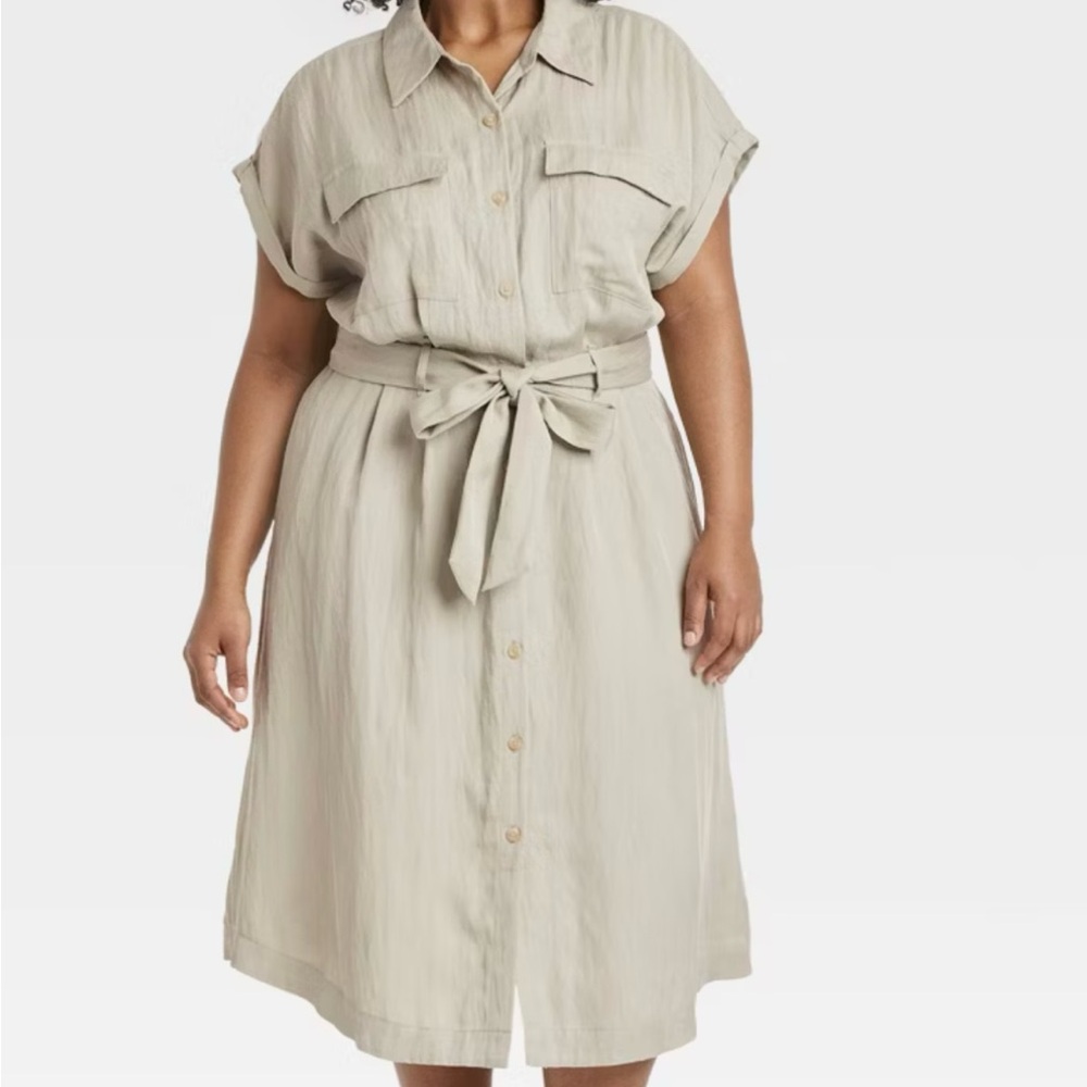 Light Blue Button-Up Dress with Belt